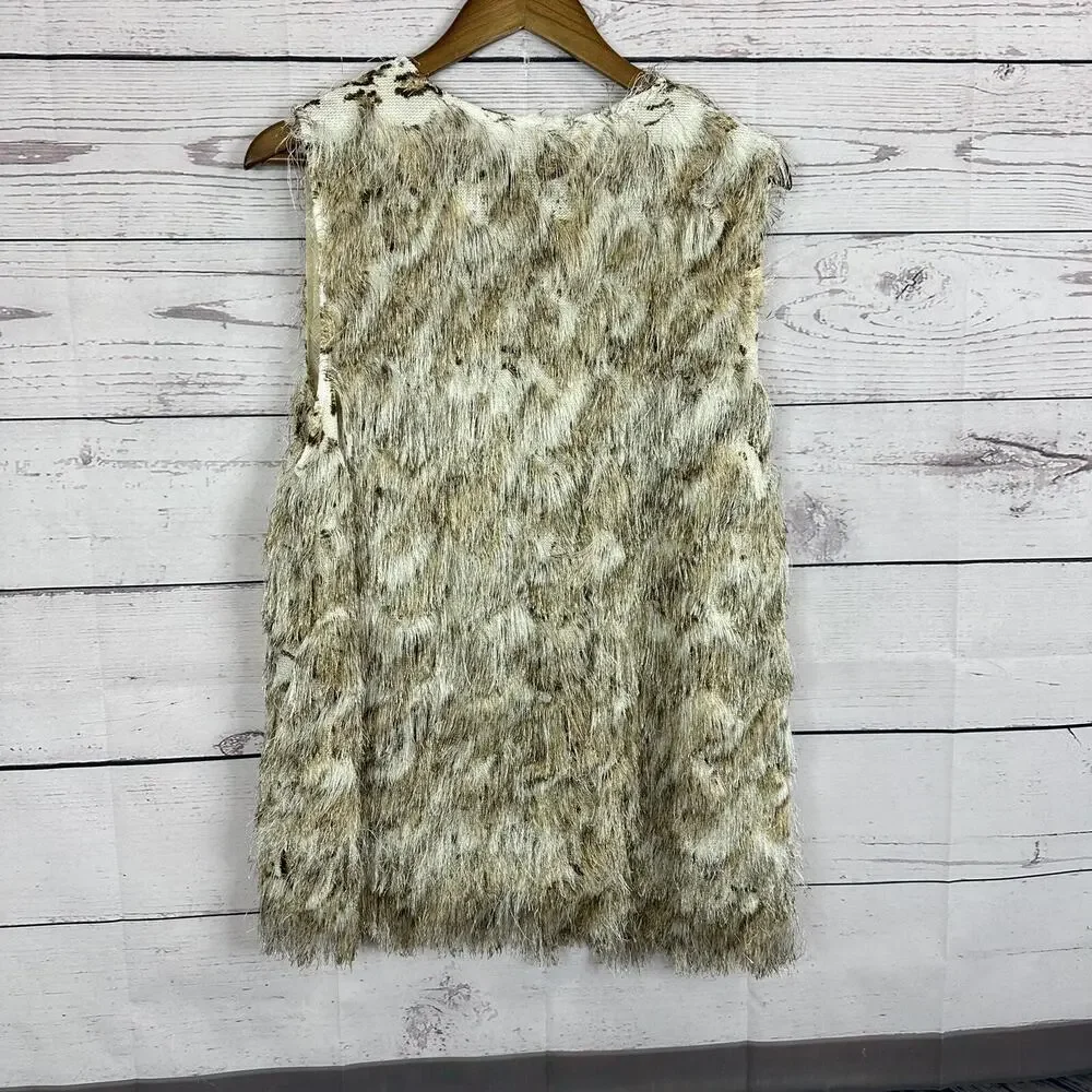 Ali Miles Vest Womens‎ XL Beige Shag Animal Print Hook Closure Art Statement